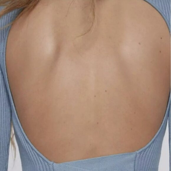 2/$30 Zara Blue Backless Mock Neck Knit Sweater Wrap Around Tie Size Small - Picture 10 of 14